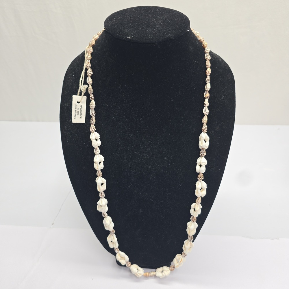 Handmade Shell Necklace Philippines White Brown‎ Puka Cowrie Coastal Beachy Boho